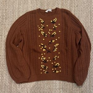 Sezane Chestnut Sweater with Mustard Accents